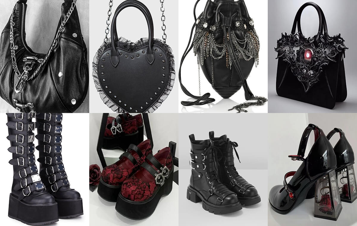 کیف و کفش برای استایل گوتیک دخترانه