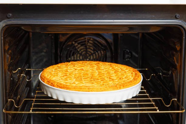 Closeup homemade gooseberry lemon pie baked in a home oven