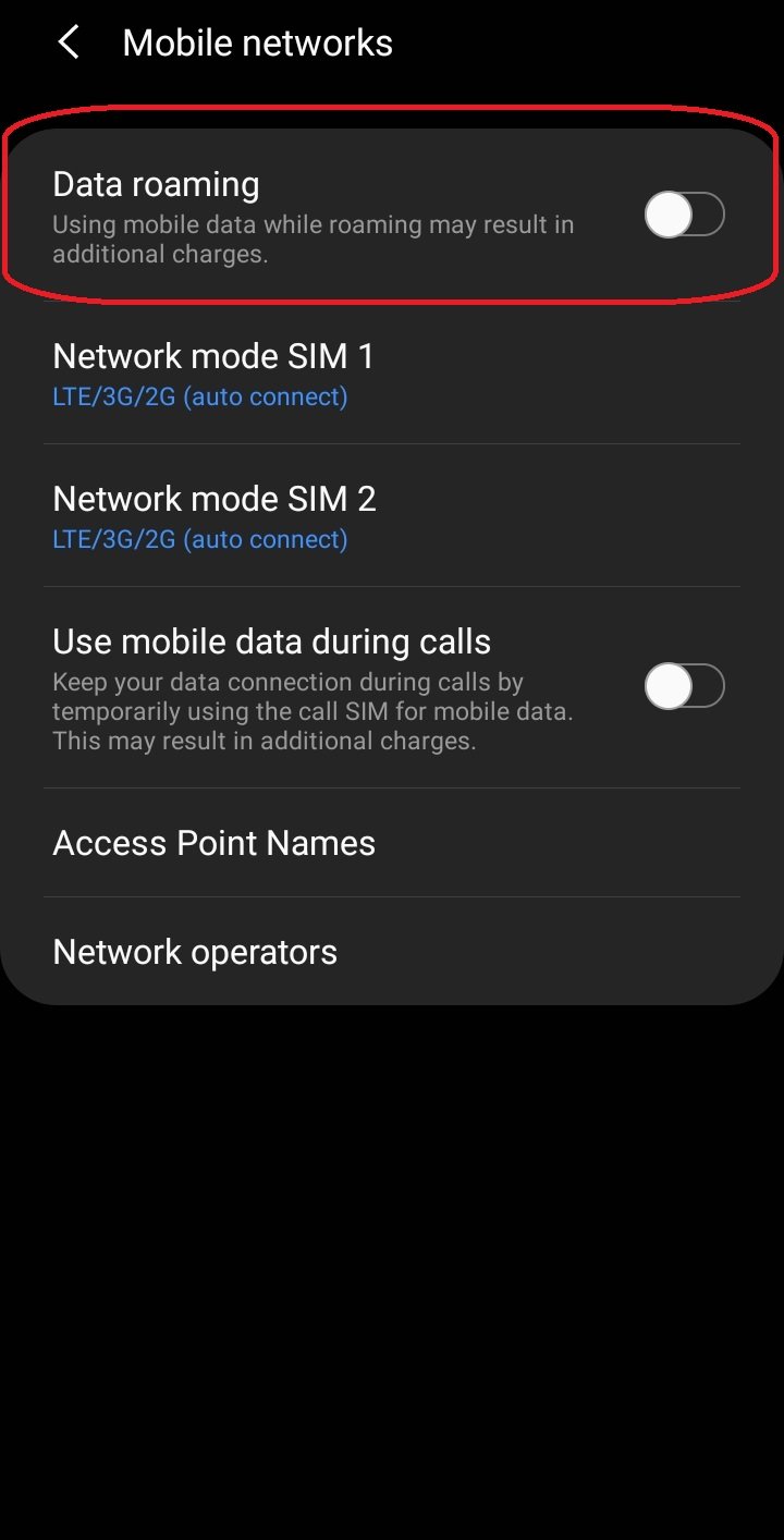 غیرفعال‌سازی رومینگ ایرانسل در گوشی‌های اندروید - منوی تنظیمات Data Roaming سامسونگ