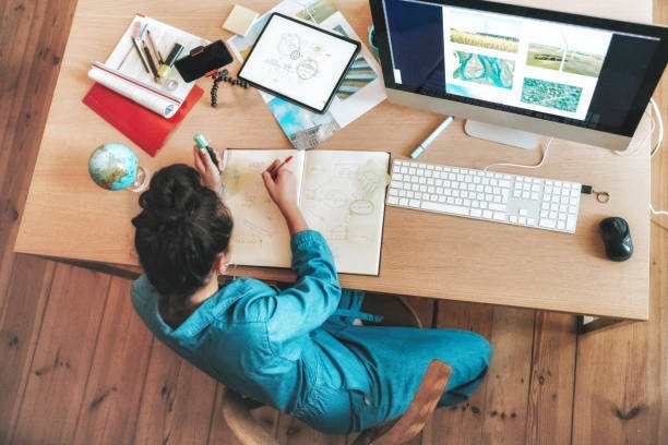 desk with computer