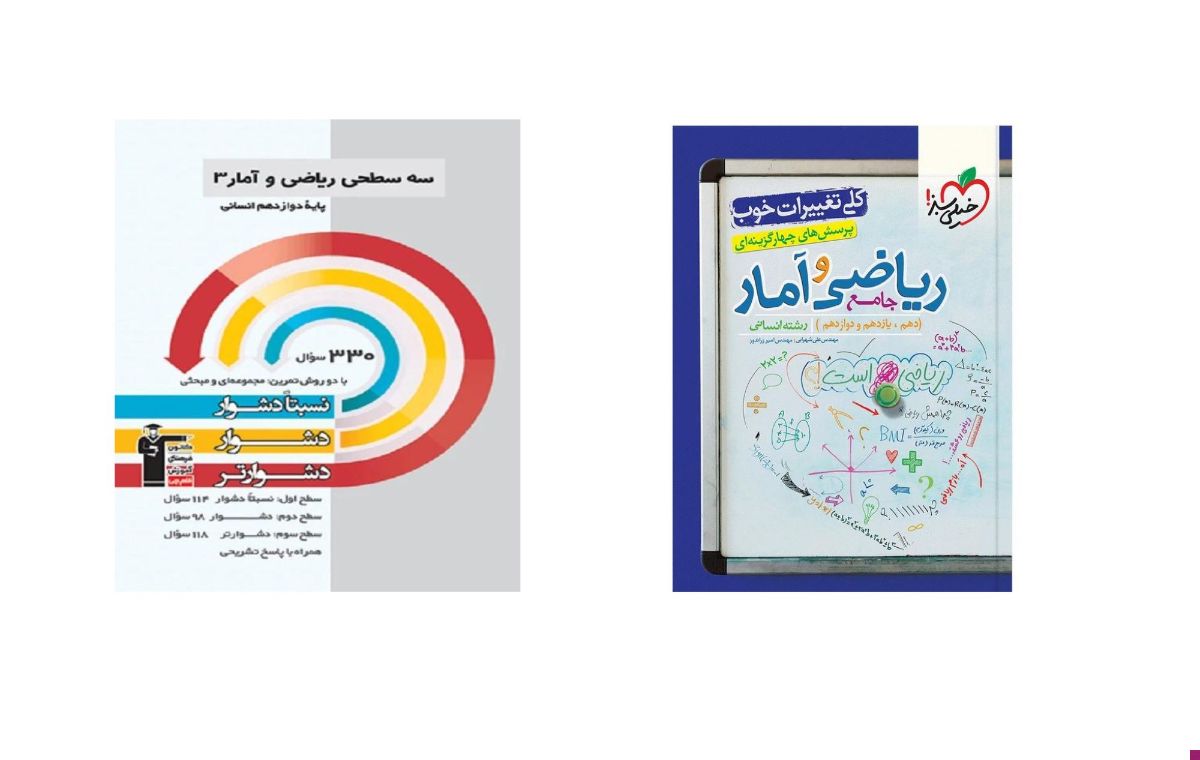 کتاب «پرسش‌های چهارگزینه‌ای ریاضی و آمار جامع انسانی» از انتشارات خیلی سبز و کتاب «سه سطحی ریاضی و آمار» قلم‌چی از منابع خوب رشته انسانی هستند.