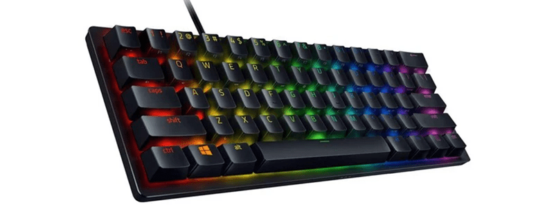 صفحه کلید گیمینگ ریزر مدل Huntsman Mini، سوییچ مکانیکال Optical بنفش، Tenkeyless، نورپردازی RGB