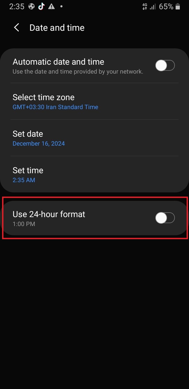 فرمت نمایش ساعت در گوشی‌های سامسونگ