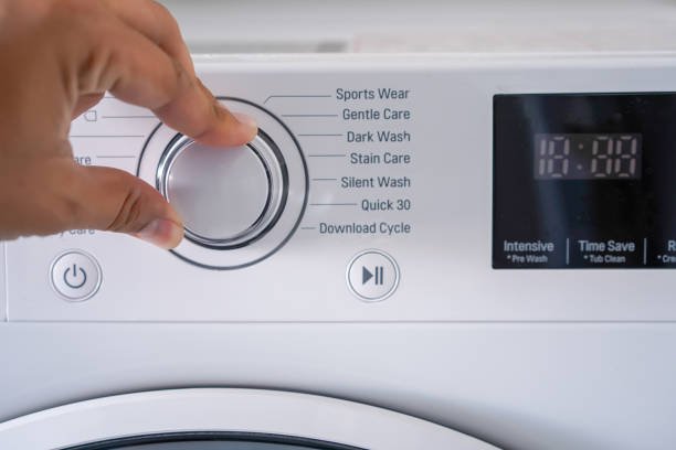 Cropped Hand Adjusting Knob Of Washing Machine