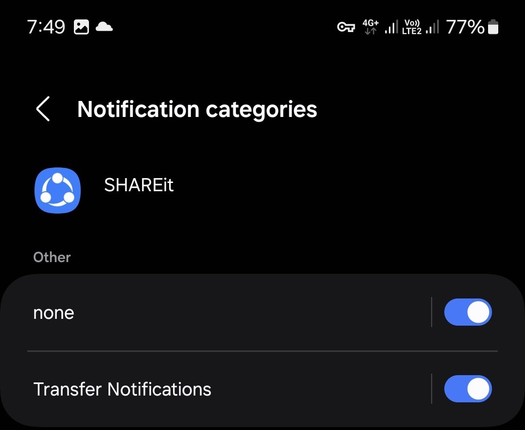 نوتیفیکیشن سامسونگ در برنامه Shareit